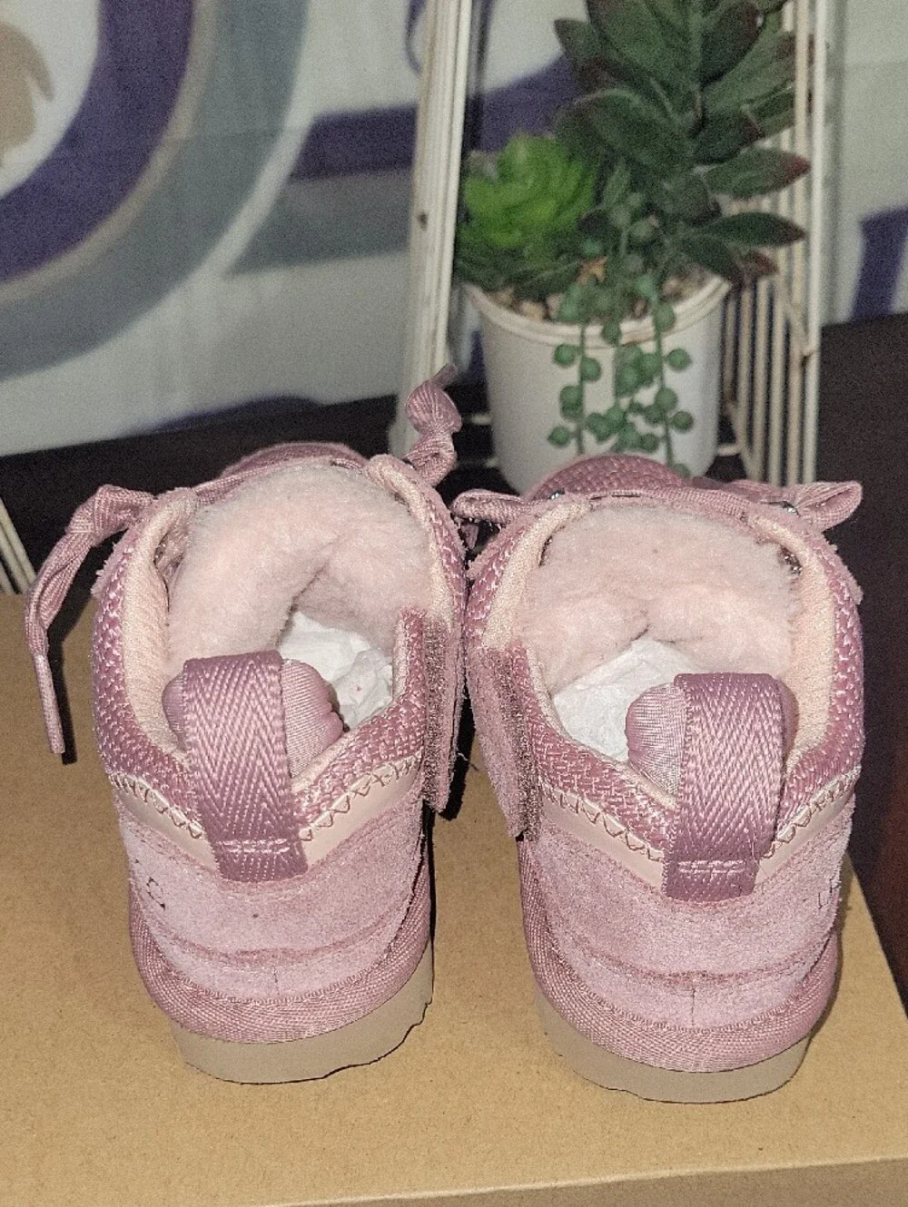 UGG Kids Pink Suede Lace-Up Booties